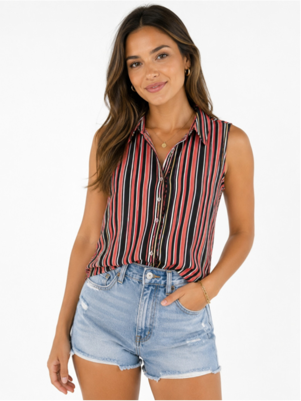 Tommy Hilfiger Striped Sleeveless Button Down Blouse XL